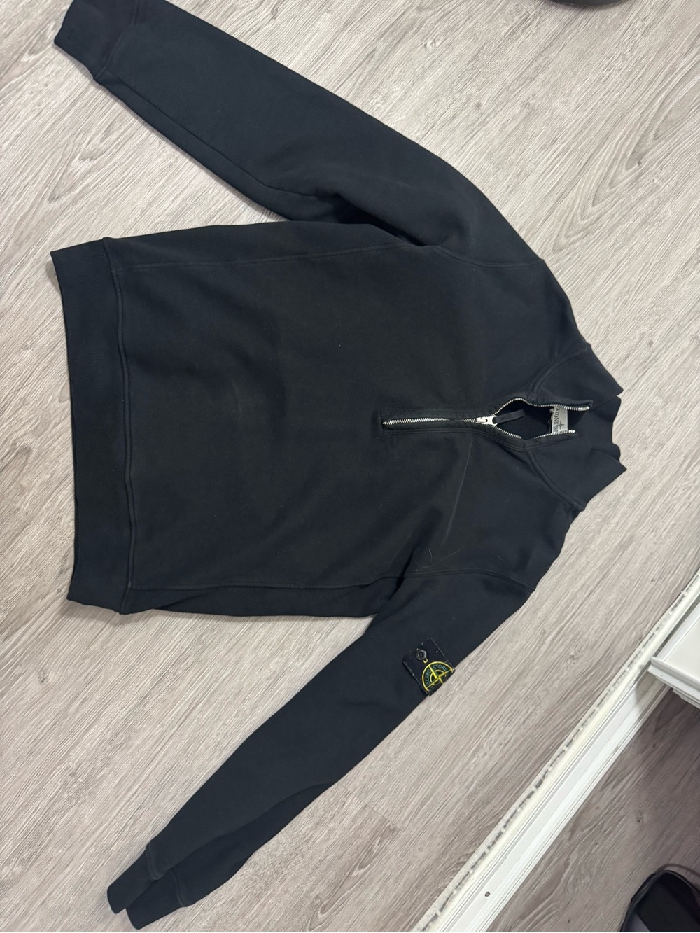 Stone Island Black Half-Zip Sweatshirt with Sleeve Patch